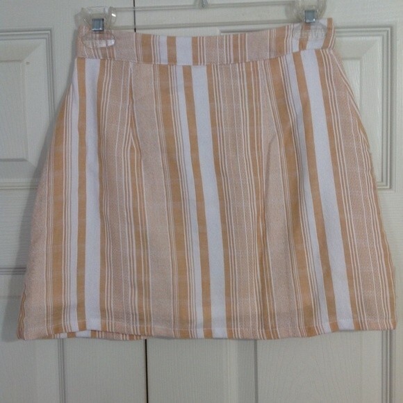 LOTTIE MOSS PACSUN Tan White Striped Button Front Mini Skirt Lined NWT X-Small - Picture 5 of 11